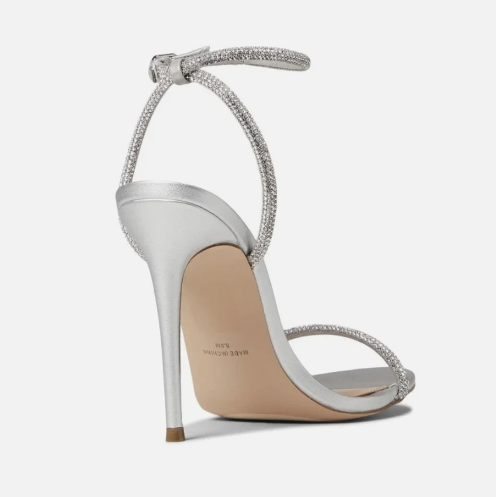 STEVE MADDEN Metallic Silver Ankle Strap Heels Size 8M NWT